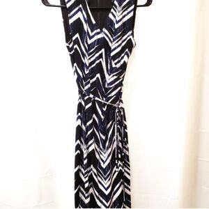 Le Chateau Navy and White Chevron Midi Dress
